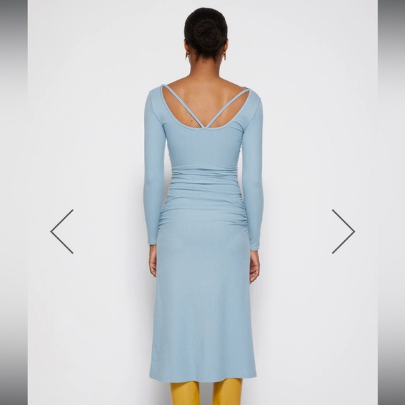 NWOT Jonathan Simkhai Maisha Shaping Rib Long Sleeve Cutout Midi Dress in Baltic - Picture 2 of 11